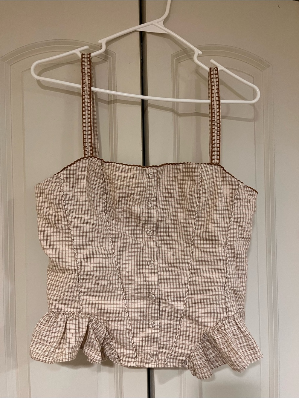Zara Beige Plaid Ruffle-Hem Button Front Camisole never worn but washed